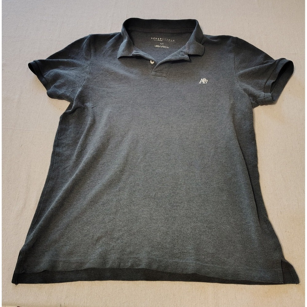 Aeropostale‎ Mens A87 Polo Shirt Charcoal Gray Heather Short Sleeve Large L II